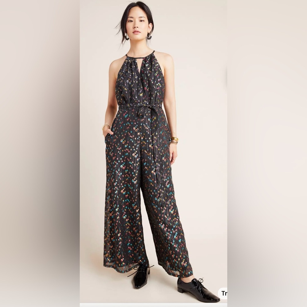 Eva Franco Black Floral Halter Jumpsuit